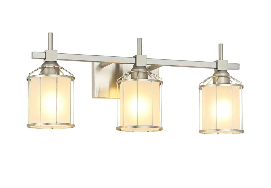 SOLFART Modern Brushed Nickel 3 Light Bathroom Wall Vanity Over Mirror Lights NK