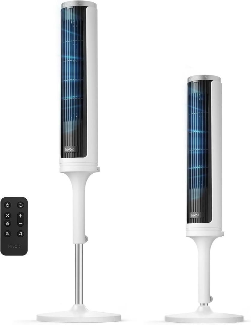 LEVOIT Tower Fan for Bedroom, Standing Fan with 36-47 Adjustable Height, 90 Oscillating Room Fan, 28dB Quiet for Sleep, 23 ft/s Velocity, 5 Speeds 4 Modes, 12H Timer, Remoter, for Home, White