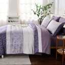 Dinjoy Purple King Size Comforter Set,Striped Boho Bed in a Bag King 7 Pieces Soft Microfiber Warm Fall Bedding Comforters Sets Modern Complete Bed Set for Women All Season