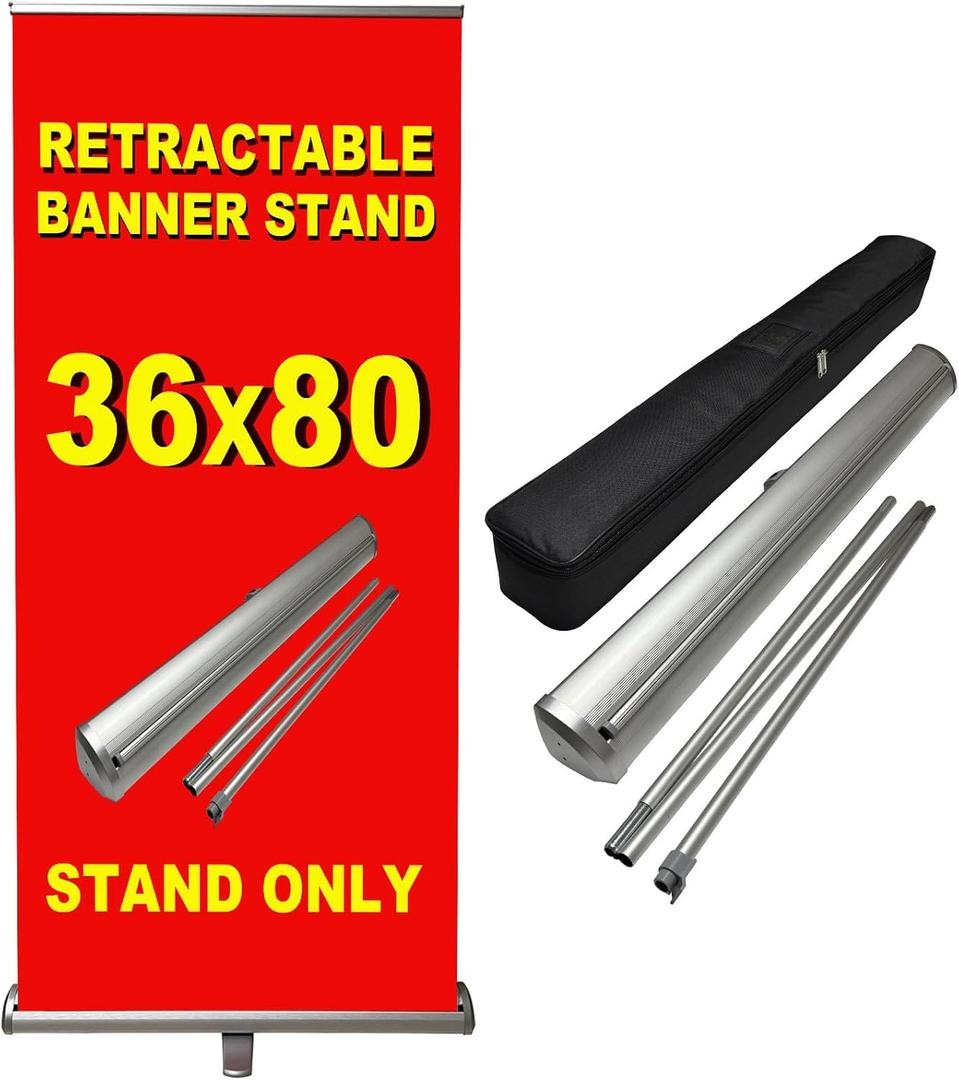 Retractable banner stand 36"x80" with Padded Carry Bag Portable Roll Up Banner Metal Display Stands for Trade Shows Events Personal Celebrations (36"x80")