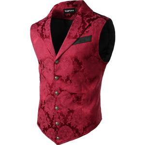 VATPAVE Mens Victorian Suit Vest Steampunk Gothic Waistcoat (L)