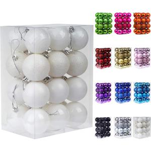 3 x Emopeak 24Pcs Christmas Balls Ornaments for Xmas Christmas Tree - 4 Style Shatterproof Christmas Tree Decorations Hanging Ball for Holiday Wedding Party Decoration (White, 2.4"/6.2CM)