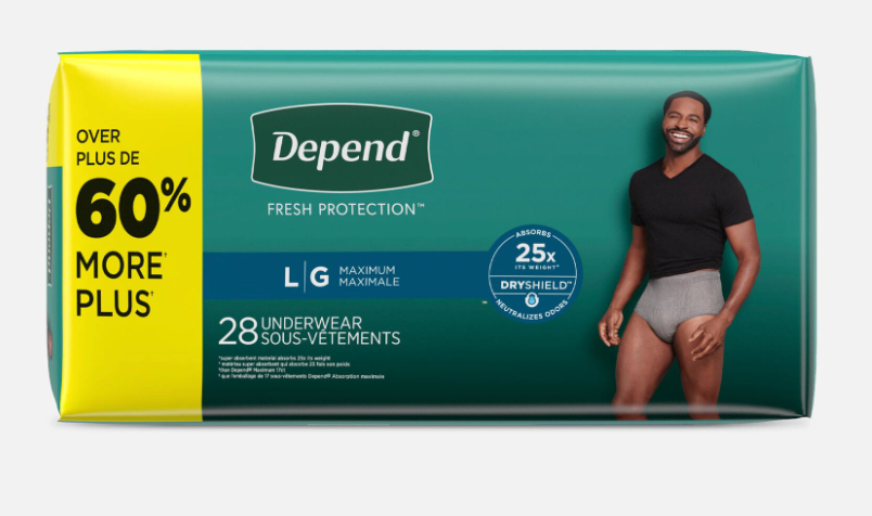 Depend Fresh Protection Adult Diapers, Incontinence Underwear for Men, Disposable, Maximum, Large, Grey, 28 Count