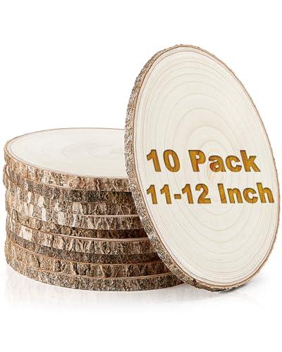 Set of (10) 11-12 Inches Large Wood Slices, Wood Centerpieces for Tables, Wood Slices for Centerpieces, Unfinished Wood Rounds for Wedding, Baby Shower, Party, Natural Paulownia Wooden Slabs