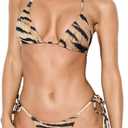 SweatyRocks Women's 2 Piece Bikini Sets Sexy Leopard Print Halter Triangle Bathing Suit (Yellow, S)
