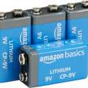 Amazon Basics 4-Pack 9 Volt Lithium High-Performance Batteries, 10-Year Shelf Life, Long Lasting Power