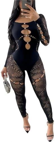 Sizzle and Stun: Sexy Long Sleeve Jumpsuit for Women, Black Lace Jumpsuit- Command the Spotlight (S)