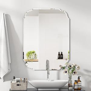 Silver Wall Mirror-Beveled Edge Frameless Mirror for Bathroom, Vanity, Bedroom, Rectangle Mirrors 20X28inch