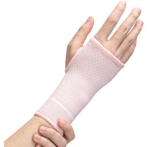 INDEEMAX Copper Wrist Compression Sleeve 1 Pair, Comfortable Hand Brace Support for Arthritis, Tendonitis, Sprains, Workout, Carpal Tunnel - Left & Right - Women and Men (Pink, S)