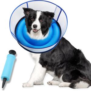 Upgraded Inflatable Dog Cone Collar for Dogs After Surgery,Adjustable Soft Elizabethan Collar for Medium Large Dogs,Comfortable Dual-Ring Dog Cone with Detachable Transparent Anti-Licking Shield(L)