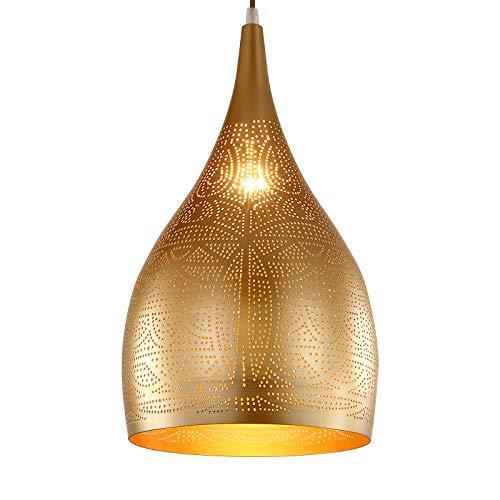Vintage Chandelier, Turkish Lamp Moroccan Etching Pendant Light, Industrial Porous Arabic Ceiling Light Fixture Pendant Lighting for Kitchen Island Restaurant Hallway Foyer (Gold)