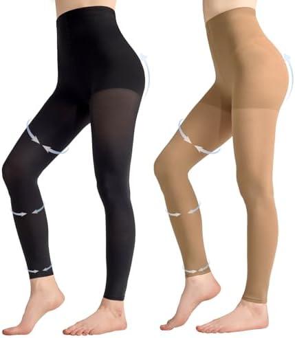 Aaronano 2 Pairs Compression Tights for Women 80D Footless 10-15mmHg Support Shaping Opaque Pantyhose, L/XL