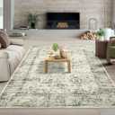 Washable Rug 8x10 Large Living Room Rug Vintage Distressed Bedroom Indoor Non-Slip Stain Resistant Throw Floor Cover Carpet Traditional Accent Carpet for Home Office Dining Room, Beige