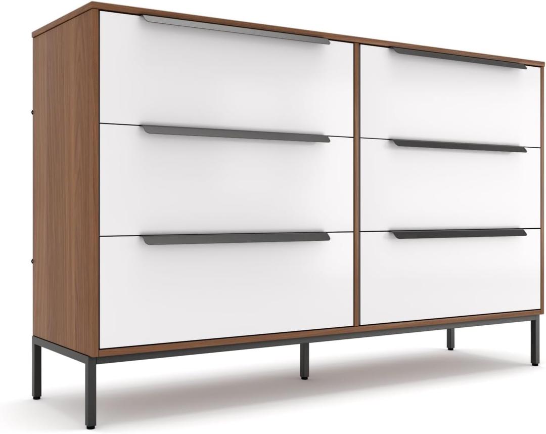 tinge Lira Premium 6-Drawer Fabric Dresser - Engineered Wood Frame, Reinforced Sag-Resistant Drawers, Elegant Metal Handles, Luxury Home Storage Solution (Dark Brown), 11.8"D x 46.2"W x 28.8"H