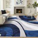 Washable Area Rug for Living Room, Indoor, Dinig Room  Soft Pile Non-Slip Rug for Kitchen  Modern Contemporary Design Machine Washable Carpet, Foldable Rug, Easy to Clean  (8X10-Dark Blue) (9'8" x 7'7" (Rectangular))