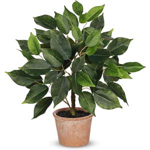 Fake Plant 13" Small Artificial Ficus Plant Faux Ficus Plants Banyan Tree with Rustic Terracotta Pot Silk Plants for Home Decor Indoor Office Living Room Bedroom Shelf Table Centerpieces