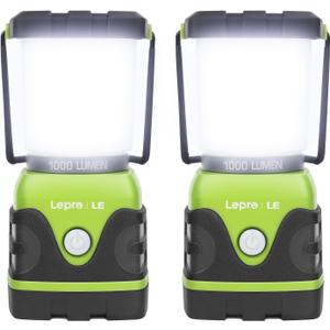 LE 1000LM Battery Powered LED Camping Lantern, Waterproof Tent Light with 4 Light Modes, Camping Essentials, Portable Lantern Flashlight for Camping, Emergency Light, Power Outages, Not Rechargeable (Green-1000lm-2Pack)