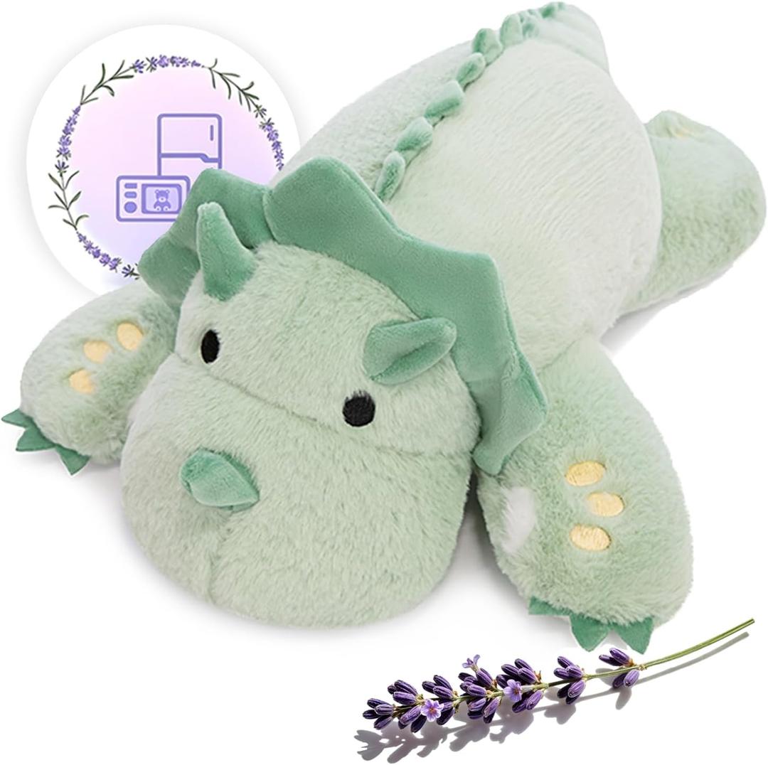 KOWSI Microwavable 2 LB Weighted Stuffed Triceratops Animals Plush - 16 Inch Heated Dinosaur Plushie for Warmth & Comfort - Light Green Dino Squished Pillow - Cute Soft Toy for Adults & Children