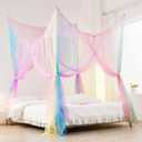 Mengersi Rainbow Canopy Bed Curtaina Mosquito Net for Bed Canopy, Four Corner Post Curtains Elegant Bed Netting, Screen Netting Canopy Curtains for Full to King Size Bed