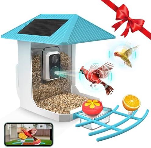 2K Smart Bird Feeder with Camera, 2.5L Ai Smart Bird House for Outdoors with Solar Powered, Live View, Instant Arrival Alerts, Capture Bird Video, Camera Feeders Ideal Gift for Parents