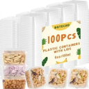 100 Sets 2oz Natural Bagasse Fiber Condiment Cups with Lids, Compostable Sauce Condiment Containers Disposable Paper Dishes Serving Sample Cups for Snack Tasting Charcuterie