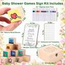 78 Pcs Baby Shower Blocks Game Kit with 50 Blank Wooden Blocks for Guests to Decorate, 24 Acrylic Markers & Guide Sign and Wooden Box for Baby Shower Activities Gender Reveal Party Decorations