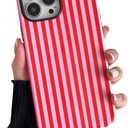 Compatible with iPhone 15 Pro Case Cute Aesthetic Striped Phone Case for Women Girl Shockproof Slim TPU and Hard PC Protective Cover (Pink and Red)