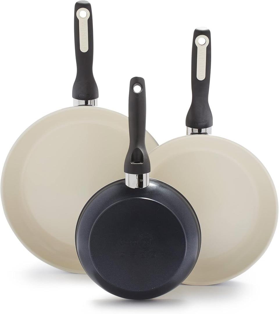 GreenPan Rio Hard Anodized Healthy Ceramic Nonstick, 7" 9.5" and 11" 3 Piece Frying Pan Skillet Set, Soft Grip Handle, PFAS-Free, Dishwasher Safe, Oven Safe, Black (7" 9.5" and 11" 3 Piece Frying Pan Set)