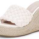 Ermonn Womens Platform Wedge Sandals Espadrilles Braided Open Toe Slip On Summer Mule High Heels (7.5, Cream)