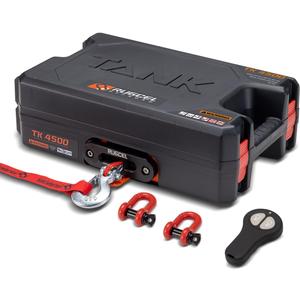 RUGCEL WINCH Portable Winch 12V DC Electric Utility winch,4500lb/2041kg Single Line Pull with Steel Mounting Plate, Integrated Hawse Fairlead and Synthetic Rope,Infrared remote control,atv utv winch