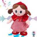 Hopearl Talking Singing Doll Repeats What You Say Girl Walking Electric Interactive Animated Toy Speaking Plush Buddy Gifts for Toddlers, Red, 8''