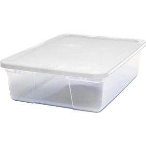  Storage Bin, Clear Plastic Organizing Container w/ White Lid, 28 Quart