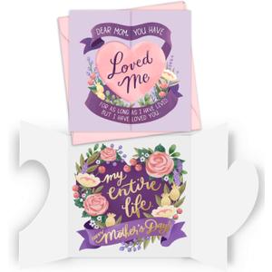 2 x Honeyplum Heartfelt Mothers Day Card From Daughter or Son - Purple Floral Design With Sentimental Message - Gold Foil Lettering - 5 x 5 Inches
