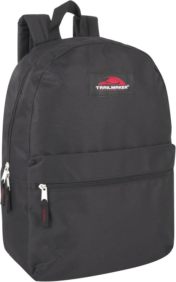 Trail maker Classic 17 Inch Backpack with Adjustable Padded Shoulder Straps (One Size, Black)