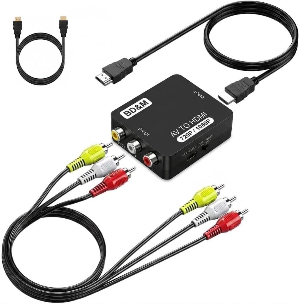 BD&M AV to HDMI Converter, RCA to HDMI, 1080P Mini RCA Composite CVBS Video Audio Converter Adapter Support PAL/NTSC for TV/PC/ PS3/ STB/Xbox VHS/VCR/Blue-Ray DVD Players