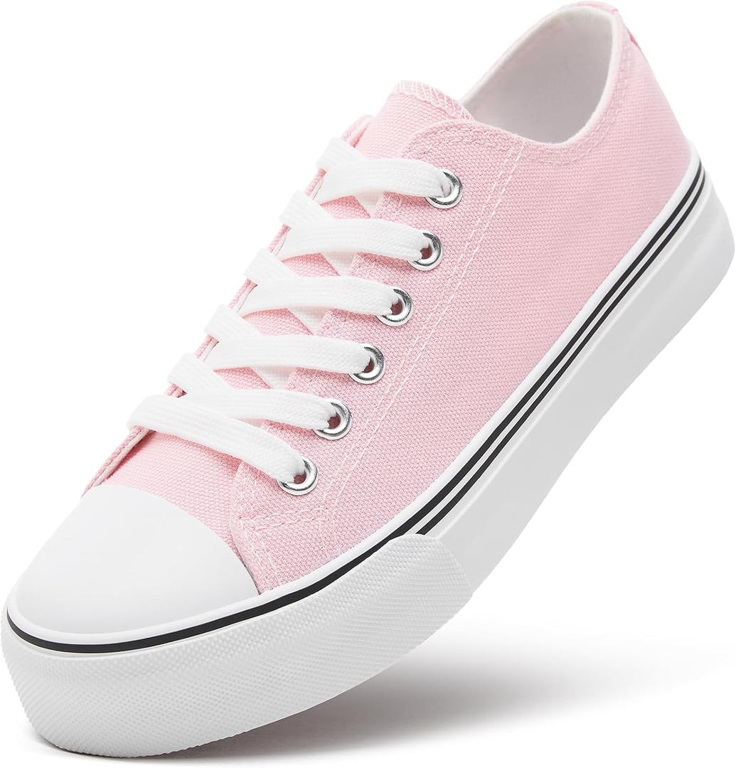 ZGR Womens White Tennis Shoes for Women,Lace up Canvas Sneakers,Casual Walking Canvas Shoes(Pink.US8)