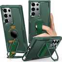 Shields Up for Samsung Galaxy S24 Ultra Case with Stand (Two-Way Stand & Finger Strap), Galaxy S24 Ultra Phone Grip Case with Double Ring Holder, Heavy Duty Shockproof Cover for S24 Ultra, Green