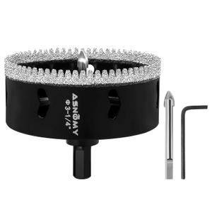 3-1/4 Inch Diamond Hole Saw with Pilot Drill Bit, 3-1/4" Serrated Brazing Tile Hole Saw Diamond Core Drill Bits with Guiding Bit for Ceramic Porcelain Tile Glass Stone Granite Marble