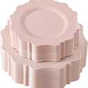 COLOSUS 100 pcs Pink Plastic Plates Set, Nice Disposable Plates,Pink Disposable plates Set for 50 Guest include 50 Dinner Plate 10.5 &50Dessert plates 8.25 for Party,Wedding, Birthday,Mother's Day