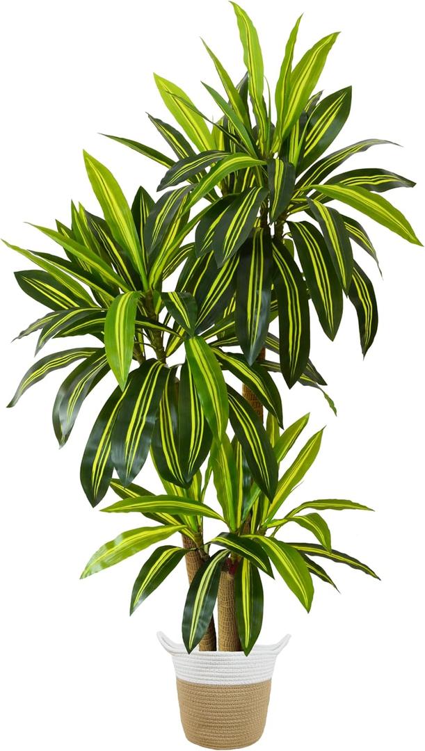 Warmplants Artificial Dracaena Tree, 6ft Tall Fake Dracaena Plant with Basket, Indoor Outdoor Faux Topiary Yucca Trees for Office Home Living Room Porch Patio Décor