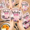 182Pcs Spooky One Birthday Decorations Girl Halloween 1st Birthday Party Decorations with Pink Plates and Napkins for Halloween Decorations Girl