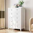 IDEALHOUSE White 5 Drawer Dresser for Bedroom, Tall Dresser with Deep Drawers & Metal Knobs, Modern Wooden Chests of Drawers for Entryway, Hallway
