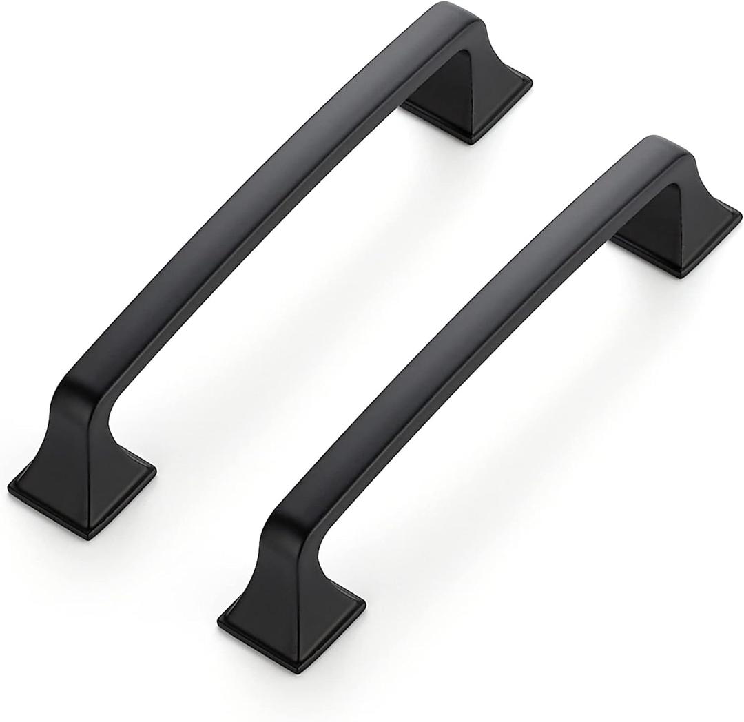 Ravinte 5 Pack Solid 5" Square Foot Arch Pulls Kitchen Cabinet Handles Matte Black Pulls Black Dresser Kitchen Cupboard Hardware Handles for Cabinets Cupboard Drawers (5 Inch Hole Center)