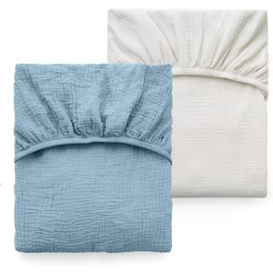 Muslin Standard Fitted Crib Sheets, 52"x28", 2 Pack Soft Breathable Natural Cotton Baby Mattress Sheet, 360° Mattress Wrapping No Slip Boys Girls Neutral Toddler Bed Sheet, Grey Blue