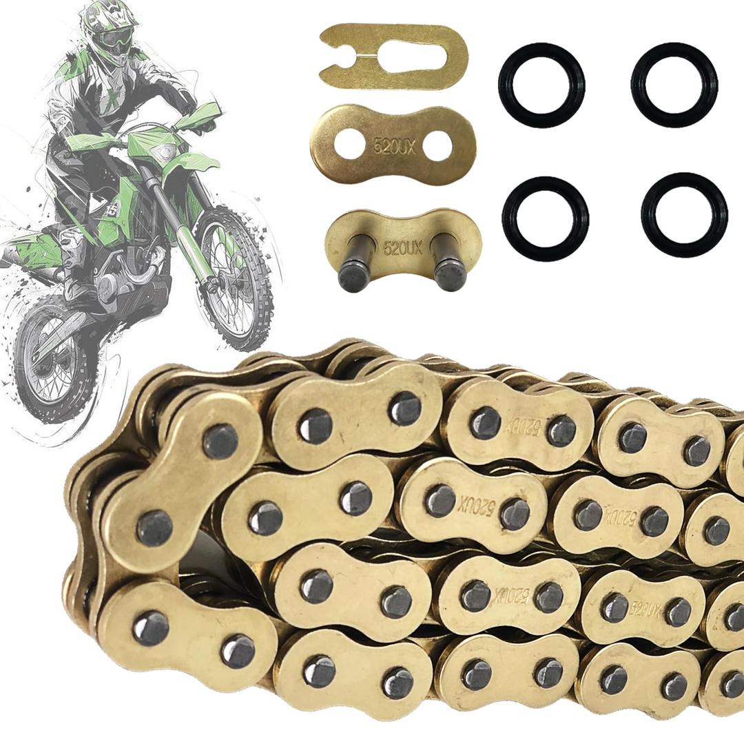 520 X-Ring Chain, 112 Links Heavy Duty Motorcycle Gold Chain with Connecting Master Link