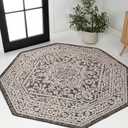 JONATHAN Y Medallion Weave Indoor Outdoor Octagon Area Rug 5 Ft Gray/Black, Sinjuri Textured for Backyard, Patio, Porch, Easy-Cleaning, High Traffic, Pet-Friendly, Non-Shedding (SMB101D-5TGN)