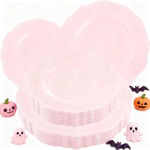 WDF 60pcs Pink Plastic Plates - Baroque Pink Disposable Plates Including 30 Dinner Plates 10.25inch, 30 Dessert Plates 7.5inch for Upscale Wedding &Parties WDF 60pcs Pink Plastic Plates - Baroque Pink Disposable Plates Including 30 Dinner Plates 10.25inch, 30 Dessert Plates 7.5inch for Upscale Wedding &Parties