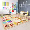 Chicrug Educational Kid Area Rug for Playroom, 6x9 Feet TPR Non Slip Kids Classroom Carpet Rug for Learning ABC Animal, Shape Color Fruit, Washable Play Mat Rug for Children Nursery Toddler Room Decor (Camel)