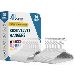 White Velvet Kids Hangers 20 Pack, 10.83" Non-Slip Baby & Toddler Hangers for Clothes, Space-Saving Slim ABS Plastic with 360 Swivel Hook & Notched Shoulders, Up to 10 lb Capacity