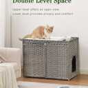 SETVSON Cat Litter Box Enclosure Furniture, Handwoven Rattan Hidden Litter Box with Mat, Large Space Cat House with 2 S-Shaped Hooks 30.3 x 18.3 x 24.4 Inches, Indoor for Living Room Apartment Gray